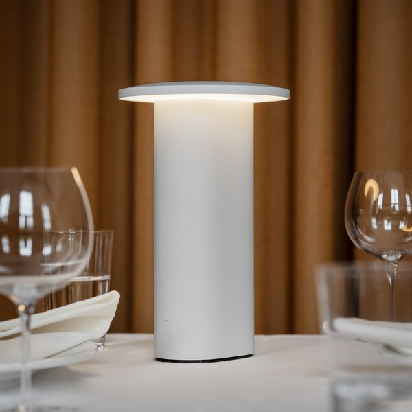 FRITZ HANSEN LED-Akku-Τραπεζοκαλύμματα Solae, λευκό, αλουμίνιο, IP44, ρυθμιζόμενος, Λευκό, Σαλόνι / τραπεζαρία, Αλουμίνιο, σύγχρονο