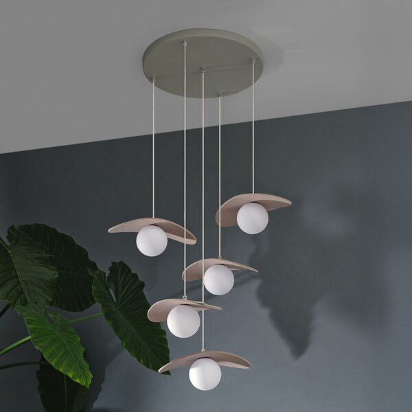 OSRAM Κρεμαστό φωτιστικό Decor Pearl, 5 λάμπες, μπεζ, τσόχα, G9, ρυθμιζόμενος, Μπεζ, Σαλόνι / τραπεζαρία, Ύφασμα / Κλωστοϋφαντουργία, σύγχρονο
