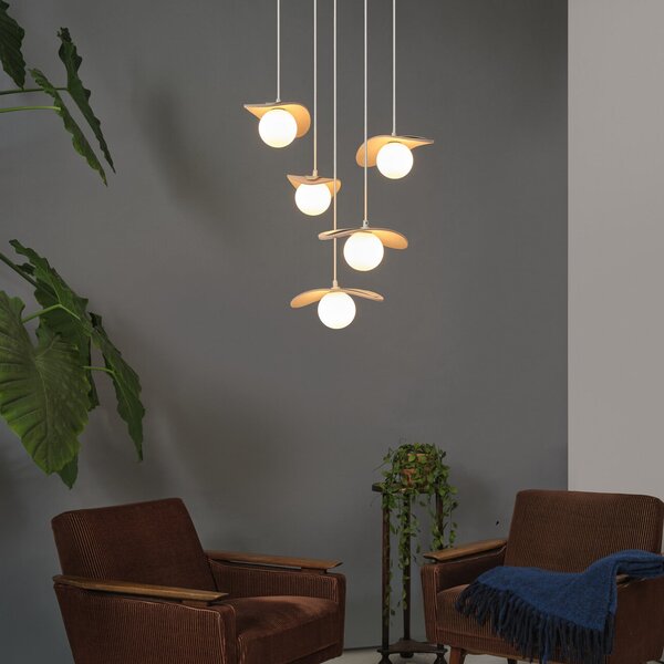 OSRAM Κρεμαστό φωτιστικό Decor Pearl, 5 λάμπες, μπεζ, τσόχα, G9, ρυθμιζόμενος, Μπεζ, Σαλόνι / τραπεζαρία, Ύφασμα / Κλωστοϋφαντουργία, σύγχρονο