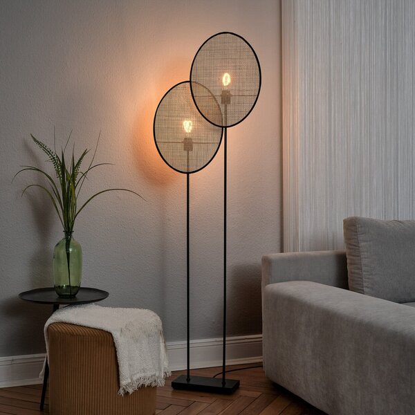 OSRAM Φωτιστικό δαπέδου Decor Rattan Dandelion, 2 φώτα, μπεζ, E27, Μπεζ, Σαλόνι / τραπεζαρία, Ξύλο, Μεσογειακός
