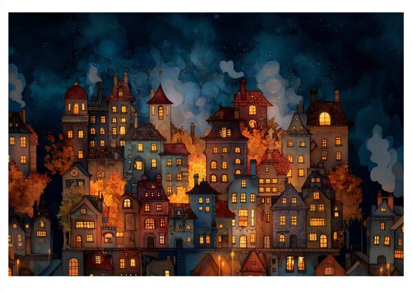Πίνακας σε καμβά χριστουγεννιάτικο χωριό κάτω από τα αστέρια