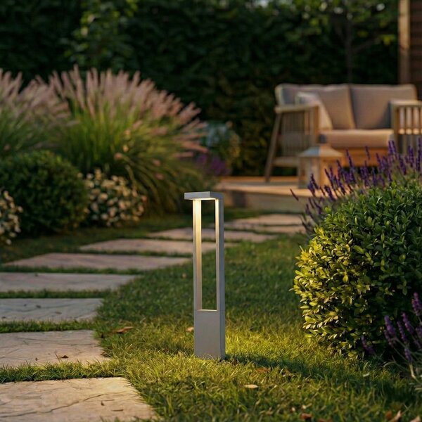 Lindby Φωτιστικό διαδρόμου LED Lonete, γκρι πέτρας, ύψος 65 cm, IP65, Γκρι, Αλουμίνιο, σύγχρονο