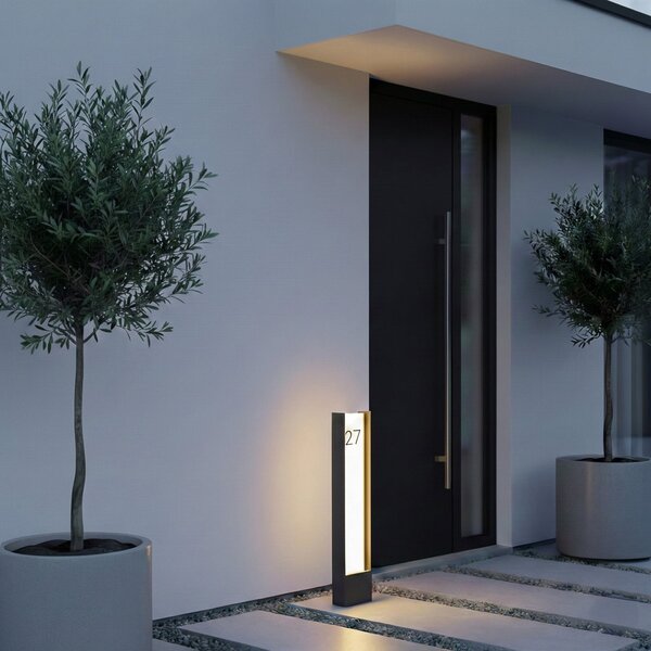 Lindby LED φως διαδρόμου Selqa, αριθμός σπιτιού, ανθρακί, IP65, Μαύρο, Μέταλλο, σύγχρονο