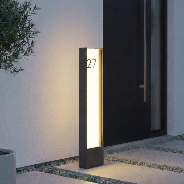 Lindby LED φως διαδρόμου Selqa, αριθμός σπιτιού, ανθρακί, IP65, Μαύρο, Μέταλλο, σύγχρονο