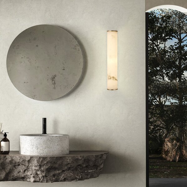 Searchlight LED φωτιστικό τοίχου μπάνιου Wales, χρυσό/μαρμάρινο, 35 cm χάλυβας/ρητίνη, ρυθμιζόμενος, Χρυσό / Ορείχαλκου, Μπάνιο, Μέταλλο