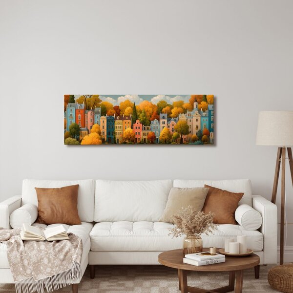 Πίνακας σε καμβά φθινοπωρινός δρόμος με σπίτια