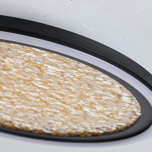 Searchlight LED φωτιστικό οροφής Luna, Ø 30 cm, μαύρο/χρυσό, μέταλλο, ρυθμιζόμενος, Χρυσό / Ορείχαλκου, Σαλόνι / τραπεζαρία, Μέταλλο