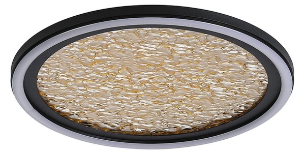 Searchlight LED φωτιστικό οροφής Luna, Ø 30 cm, μαύρο/χρυσό, μέταλλο, ρυθμιζόμενος, Χρυσό / Ορείχαλκου, Σαλόνι / τραπεζαρία, Μέταλλο