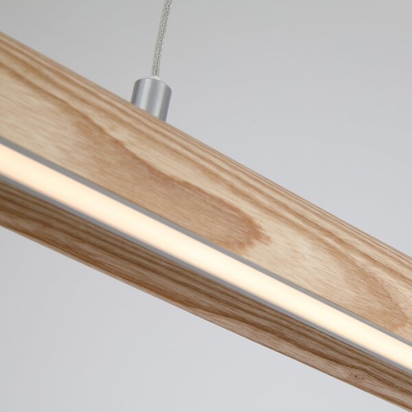 Searchlight Κρεμαστό φωτιστικό LED Kenzie, μήκος 60 cm, ανοιχτό καφέ, ξύλο, CCT, ρυθμιζόμενος, Ξύλου, Σαλόνι / τραπεζαρία, Ξύλο