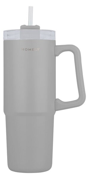 Κούπα Θερμός Με Λαβή & Καλαμάκι 900ml Homely Tumbler Pebble Grey 01-34542
