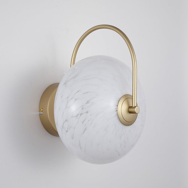 Searchlight LED απλίκα Confetti, χρυσό/λευκό, πλάτος 25 cm, γυαλί, ρυθμιζόμενος, Χρυσό / Ορείχαλκου, Σαλόνι / τραπεζαρία, Γυαλί, σύγχρονο