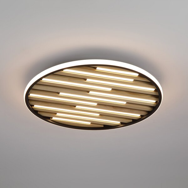 Searchlight Φωτιστικό οροφής LED Equalise, Ø 49 cm, μαύρο/ανοιχτό καφέ, μέταλλο, ρυθμιζόμενος, Μαύρο, Σαλόνι / τραπεζαρία, Μέταλλο