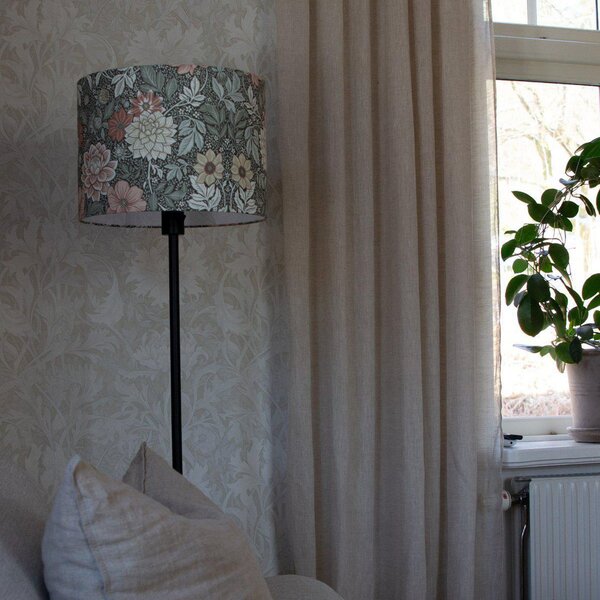 PR Home Φωτιστικό δαπέδου Amy, Dahlia πράσινο/μαύρο, 150 cm, ύφασμα, E27, Μαύρο, Σαλόνι / τραπεζαρία, Ύφασμα / Κλωστοϋφαντουργία