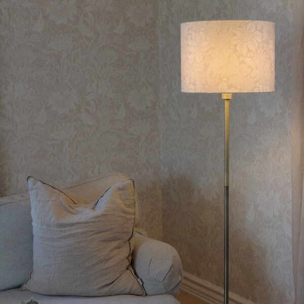 PR Home Φωτιστικό δαπέδου Amy, μπεζ/χρυσό, ύψος 150 cm, ύφασμα, E27, Χρυσό / Ορείχαλκου, Σαλόνι / τραπεζαρία, Ύφασμα / Κλωστοϋφαντουργία