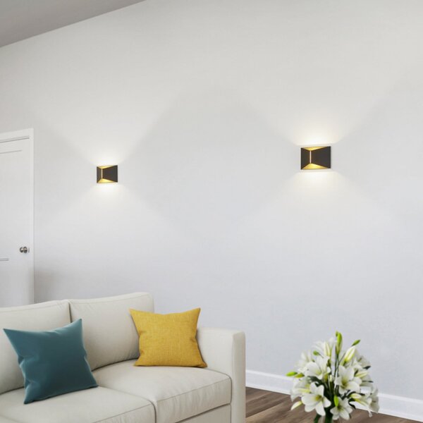 Helestra LED απλίκα VID, μαύρο/χρυσό, up/down, IP65, ρυθμιζόμενος, Μαύρο, Μελέτη / Γραφείο, Αλουμίνιο