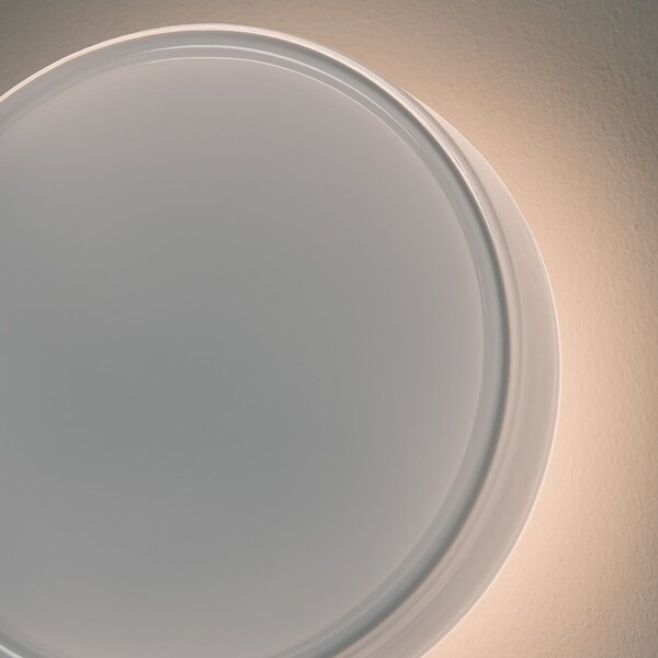 MARSET LED-Επιτοίχιος φωτιστικός Caramel, οπαλίτης, Ø 38 cm, TRIAC, γυαλί, ρυθμιζόμενος, Λευκό, Σαλόνι / τραπεζαρία, Γυαλί, σχεδιασμός