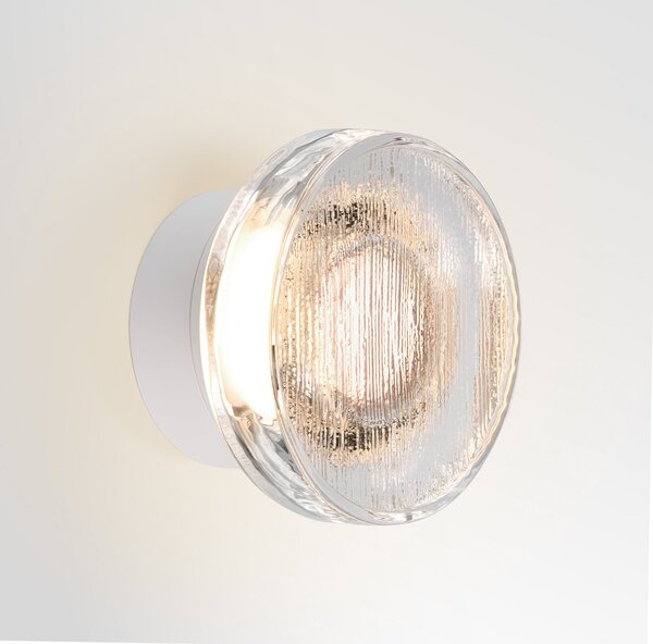 MARSET LED εξωτερική λάμπα τοίχου Roc, Ø 17 cm, λευκή/ημιδιαφανής, ρυθμιζόμενος, Λευκό, Αλουμίνιο, σχεδιασμός