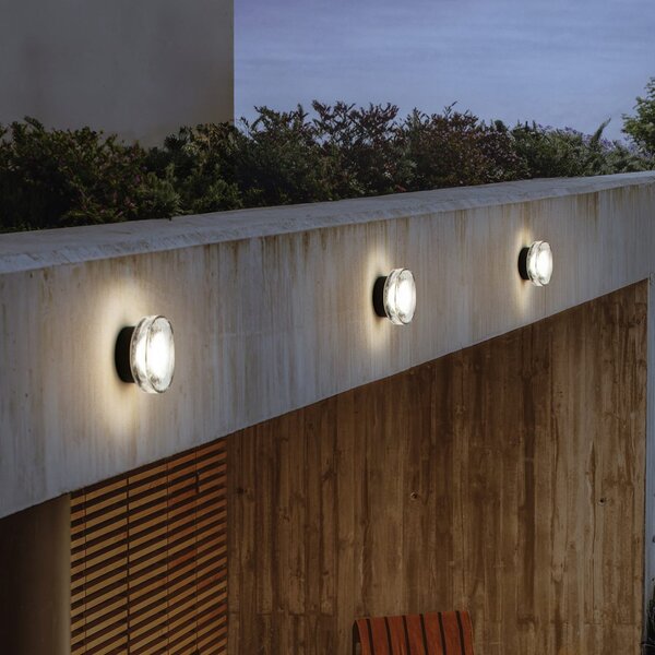 MARSET LED εξωτερική λάμπα τοίχου Roc, Ø 17 cm, μαύρο/διαφανές, ρυθμιζόμενος, Μαύρο, Αλουμίνιο, σχεδιασμός
