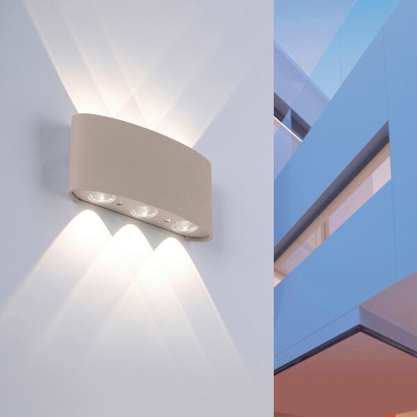 Paul Neuhaus LED εξωτερική λάμπα τοίχου Carlo, 17 cm, χρώμα άμμου, Μπεζ, Αλουμίνιο, σύγχρονο