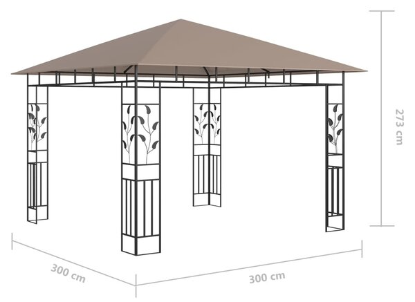 VidaXL Κιόσκι με Σήτα και Φωτάκια LED Taupe 3 x 3 x 2,73 μ