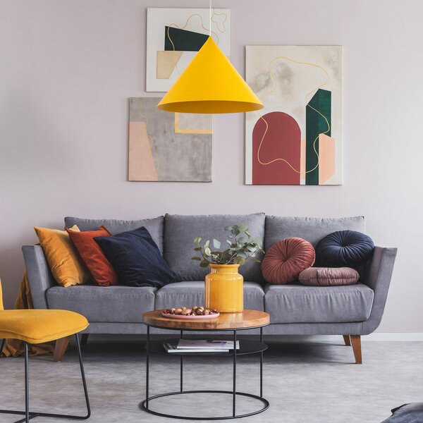 TK Lighting Κρεμαστό φωτιστικό Cono, 1 λάμπα, Ø 50 cm, κίτρινο, E27, ρυθμιζόμενος, Κίτρινο, Σαλόνι / τραπεζαρία, Μέταλλο, σύγχρονο