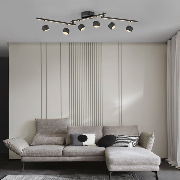 JUST LIGHT. GmbH LED-Deckenspot Jarik, 6-φωτιστικά, μαύρο, 3.000 K, ρυθμιζόμενος, Μαύρο, Σαλόνι / τραπεζαρία, Μέταλλο, σύγχρονο