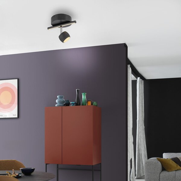 JUST LIGHT. GmbH LED-Deckenspot Jarik, 1-fl., μαύρο, 3.000 K, ρυθμιζόμενος, Μαύρο, Σαλόνι / τραπεζαρία, Μέταλλο, σύγχρονο
