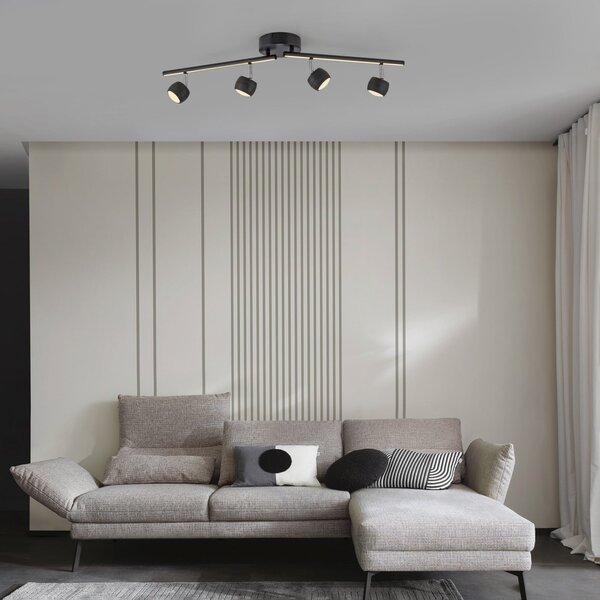 JUST LIGHT. GmbH LED-Deckenspot Jarik, 4-fl., μαύρο, 3.000 K, ρυθμιζόμενος, Μαύρο, Σαλόνι / τραπεζαρία, Μέταλλο, σύγχρονο