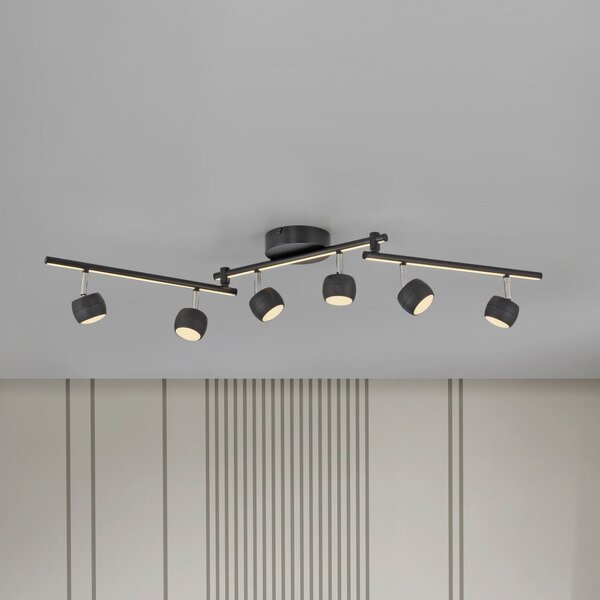 JUST LIGHT. GmbH LED-Deckenspot Jarik, 6-φωτιστικά, μαύρο, 3.000 K, ρυθμιζόμενος, Μαύρο, Σαλόνι / τραπεζαρία, Μέταλλο, σύγχρονο