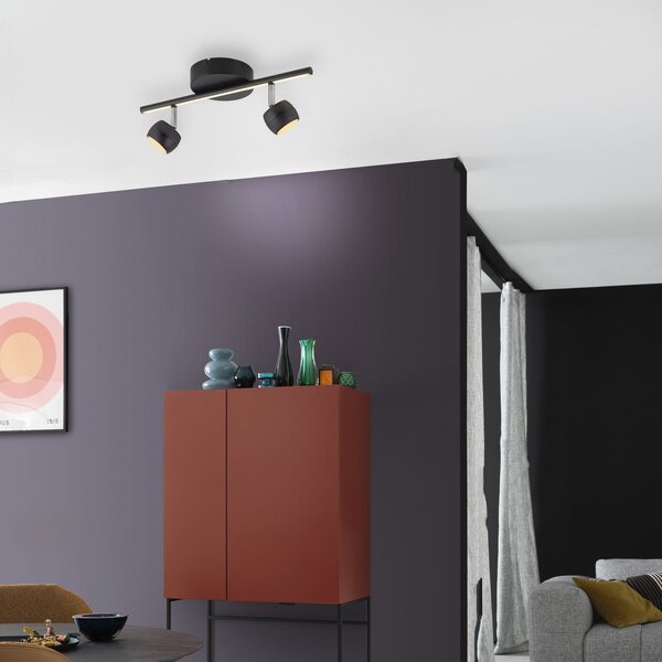JUST LIGHT. GmbH LED-Deckenspot Jarik, 2-fl., μαύρο, 3.000 K, ρυθμιζόμενος, Μαύρο, Σαλόνι / τραπεζαρία, Μέταλλο, σύγχρονο