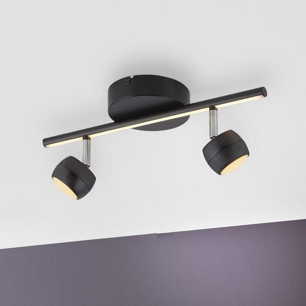 JUST LIGHT. GmbH LED-Deckenspot Jarik, 2-fl., μαύρο, 3.000 K, ρυθμιζόμενος, Μαύρο, Σαλόνι / τραπεζαρία, Μέταλλο, σύγχρονο