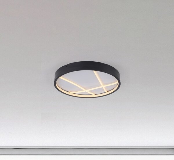 JUST LIGHT. GmbH Φωτιστικό οροφής LED Mikado, Ø 40 cm, μαύρο, ρυθμιζόμενος, Μαύρο, Σαλόνι / τραπεζαρία, Μέταλλο, σύγχρονο