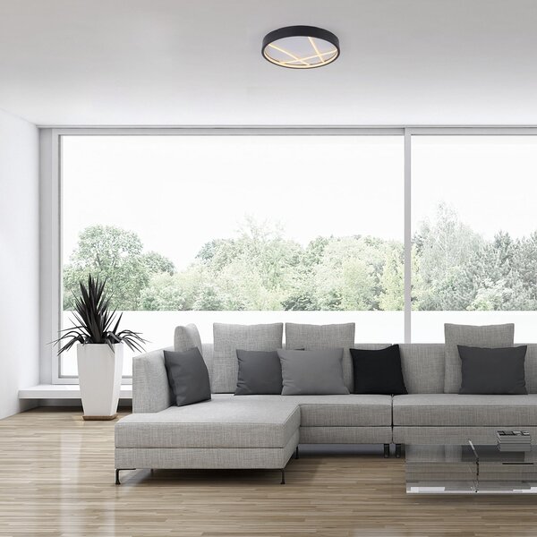 JUST LIGHT. GmbH Φωτιστικό οροφής LED Mikado, Ø 40 cm, μαύρο, ρυθμιζόμενος, Μαύρο, Σαλόνι / τραπεζαρία, Μέταλλο, σύγχρονο