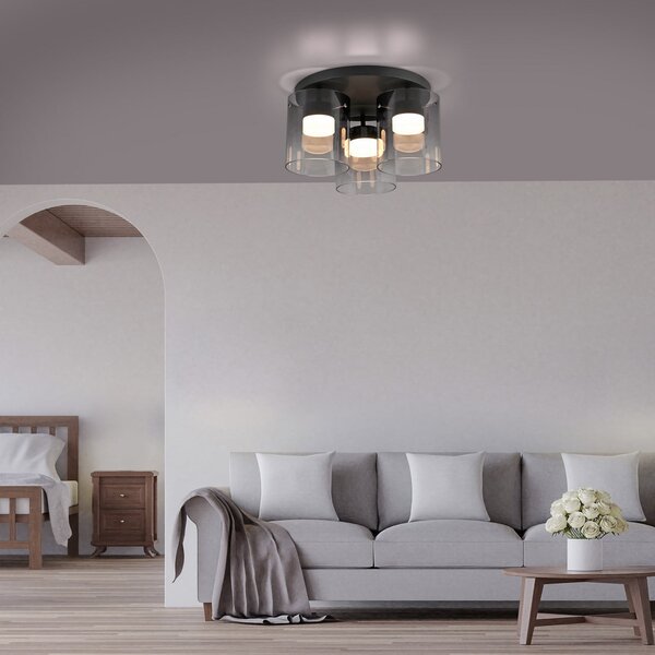 JUST LIGHT. GmbH Φωτιστικό οροφής LED Elio καπνιστό γυαλί, 3 φώτα, μαύρο, ρυθμιζόμενος, Γκρι, Σαλόνι / τραπεζαρία, Γυαλί, σύγχρονο