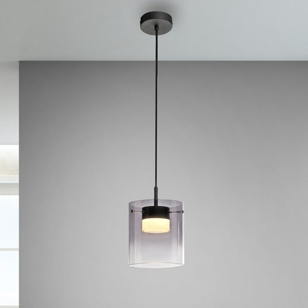 JUST LIGHT. GmbH Κρεμαστό φωτιστικό LED Elio, καπνιστό γυαλί, 1 φως, μαύρο, ρυθμιζόμενος, Γκρι, Σαλόνι / τραπεζαρία, Γυαλί, σύγχρονο