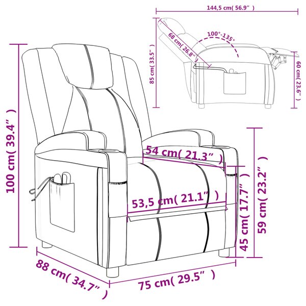 VidaXL Πολυθρόνα Μασάζ Ανακλ. Ηλεκτρική Καπουτσίνο από Συνθετικό Δέρμα