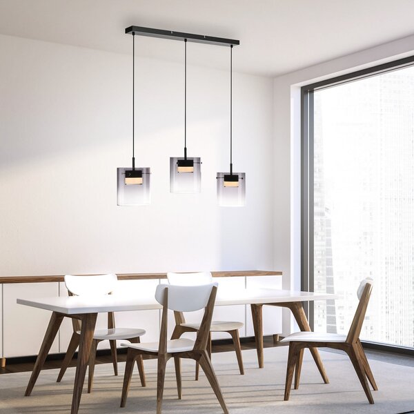 JUST LIGHT. GmbH Κρεμαστό φωτιστικό LED Elio, καπνιστό γυαλί, 3 φώτα, μαύρο, ρυθμιζόμενος, Γκρι, Σαλόνι / τραπεζαρία, Γυαλί, σύγχρονο