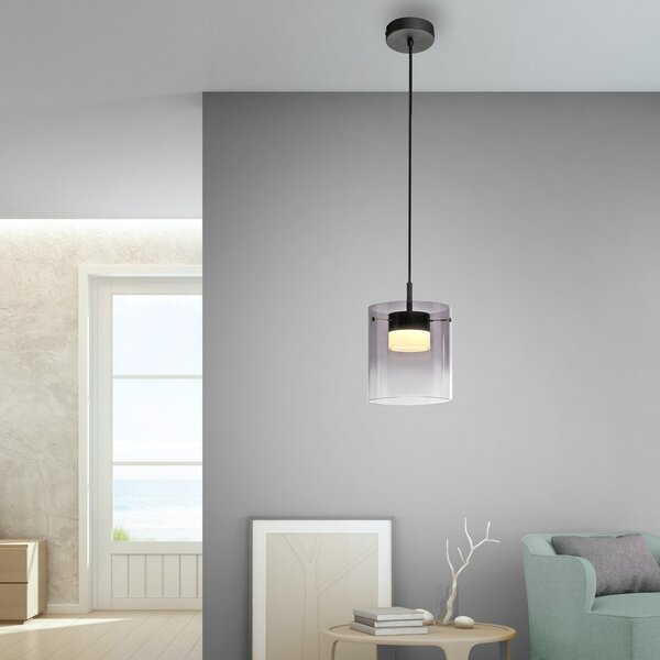 JUST LIGHT. GmbH Κρεμαστό φωτιστικό LED Elio, καπνιστό γυαλί, 1 φως, μαύρο, ρυθμιζόμενος, Γκρι, Σαλόνι / τραπεζαρία, Γυαλί, σύγχρονο