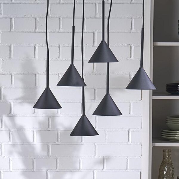 TK Lighting Κρεμαστό φωτιστικό Cono Mini, 6 φλόγες, μαύρο GU10, ρυθμιζόμενος, Μαύρο, Σαλόνι / τραπεζαρία, Μέταλλο, σύγχρονο