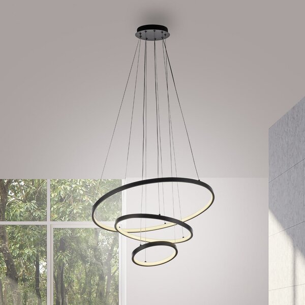 JUST LIGHT. GmbH Κρεμαστό φωτιστικό LED Cerchi, μαύρο, 3.000 K, Μαύρο, Σαλόνι / τραπεζαρία, Μέταλλο, σύγχρονο