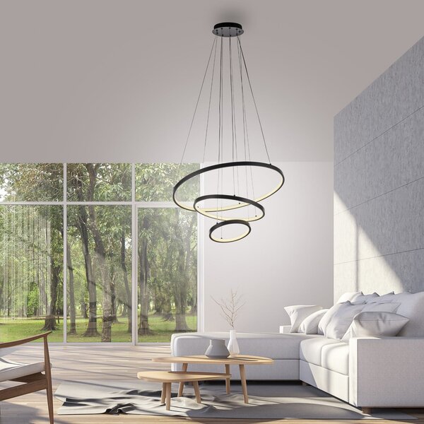JUST LIGHT. GmbH Κρεμαστό φωτιστικό LED Cerchi, μαύρο, 3.000 K, Μαύρο, Σαλόνι / τραπεζαρία, Μέταλλο, σύγχρονο