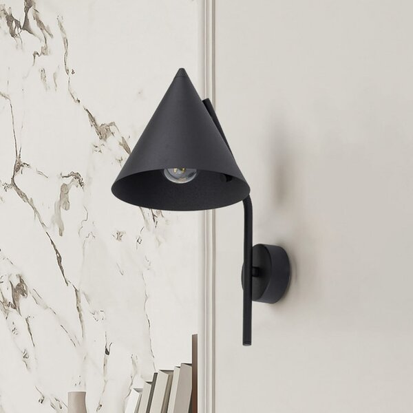 TK Lighting Φωτιστικό τοίχου Cono, 1 φως, μαύρο, E27, ρυθμιζόμενος, Μαύρο, Σαλόνι / τραπεζαρία, Μέταλλο, σύγχρονο