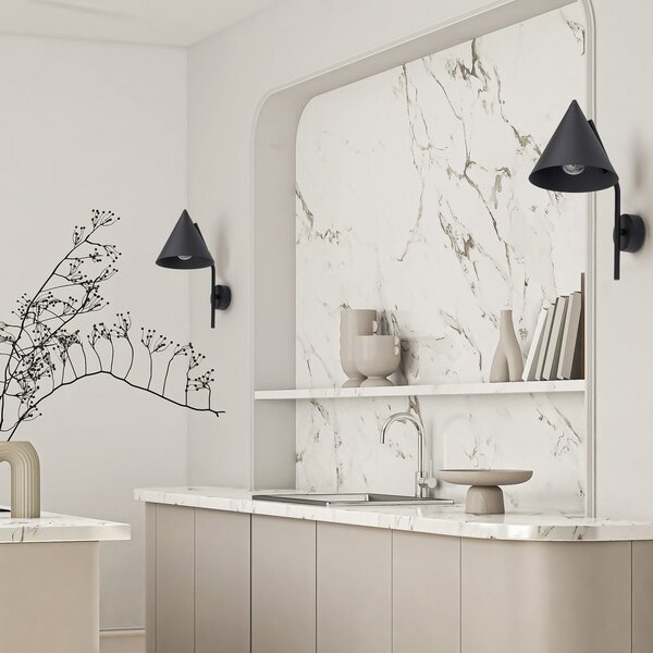 TK Lighting Φωτιστικό τοίχου Cono, 1 φως, μαύρο, E27, ρυθμιζόμενος, Μαύρο, Σαλόνι / τραπεζαρία, Μέταλλο, σύγχρονο