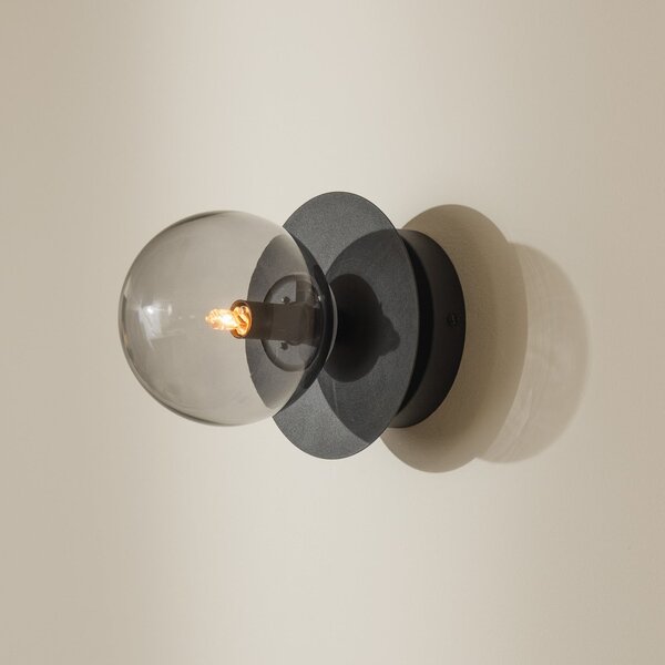 Globen Lighting Φωτιστικό τοίχου ART DECO, μαύρο/γκρι Ø 16cm IP44, ρυθμιζόμενος, Γκρι, Σαλόνι / τραπεζαρία, Γυαλί, σύγχρονο