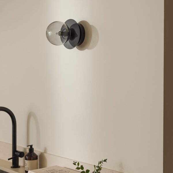 Globen Lighting Φωτιστικό τοίχου ART DECO, μαύρο/γκρι Ø 16cm IP44, ρυθμιζόμενος, Γκρι, Σαλόνι / τραπεζαρία, Γυαλί, σύγχρονο