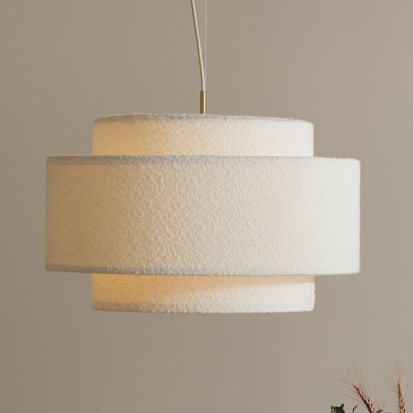Globen Lighting Κρεμαστό φωτιστικό Noah Bouclé, Ø 50 cm, λευκό, ρυθμιζόμενος, Λευκό, Σαλόνι / τραπεζαρία, Ύφασμα / Κλωστοϋφαντουργία, Σκανδιναβικό