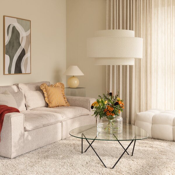 Globen Lighting Κρεμαστό φωτιστικό Noah Bouclé, Ø 70 cm, λευκό, ρυθμιζόμενος, Λευκό, Σαλόνι / τραπεζαρία, Ύφασμα / Κλωστοϋφαντουργία, Σκανδιναβικό