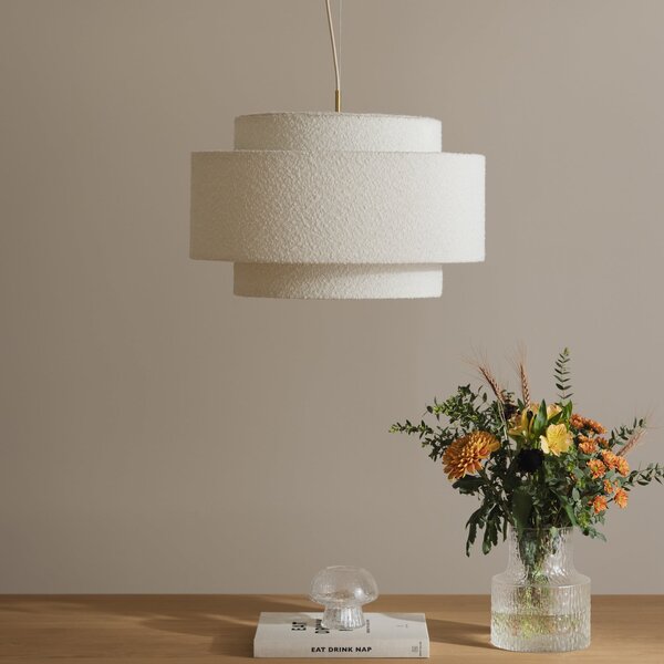 Globen Lighting Κρεμαστό φωτιστικό Noah Bouclé, Ø 50 cm, λευκό, ρυθμιζόμενος, Λευκό, Σαλόνι / τραπεζαρία, Ύφασμα / Κλωστοϋφαντουργία, Σκανδιναβικό