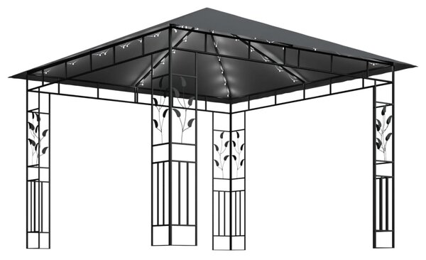 VidaXL Κιόσκι με Σήτα και Φωτάκια LED Ανθρακί 3 x 3 x 2,73 μ