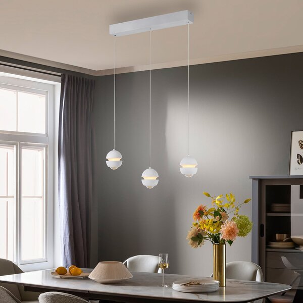 Schöner Wohnen LED κρεμαστή λάμπα Lini λευκή, 3-φωτιστικά, 3.000 K, ρυθμιζόμενος, Λευκό, Σαλόνι / τραπεζαρία, Πλαστικό, σύγχρονο